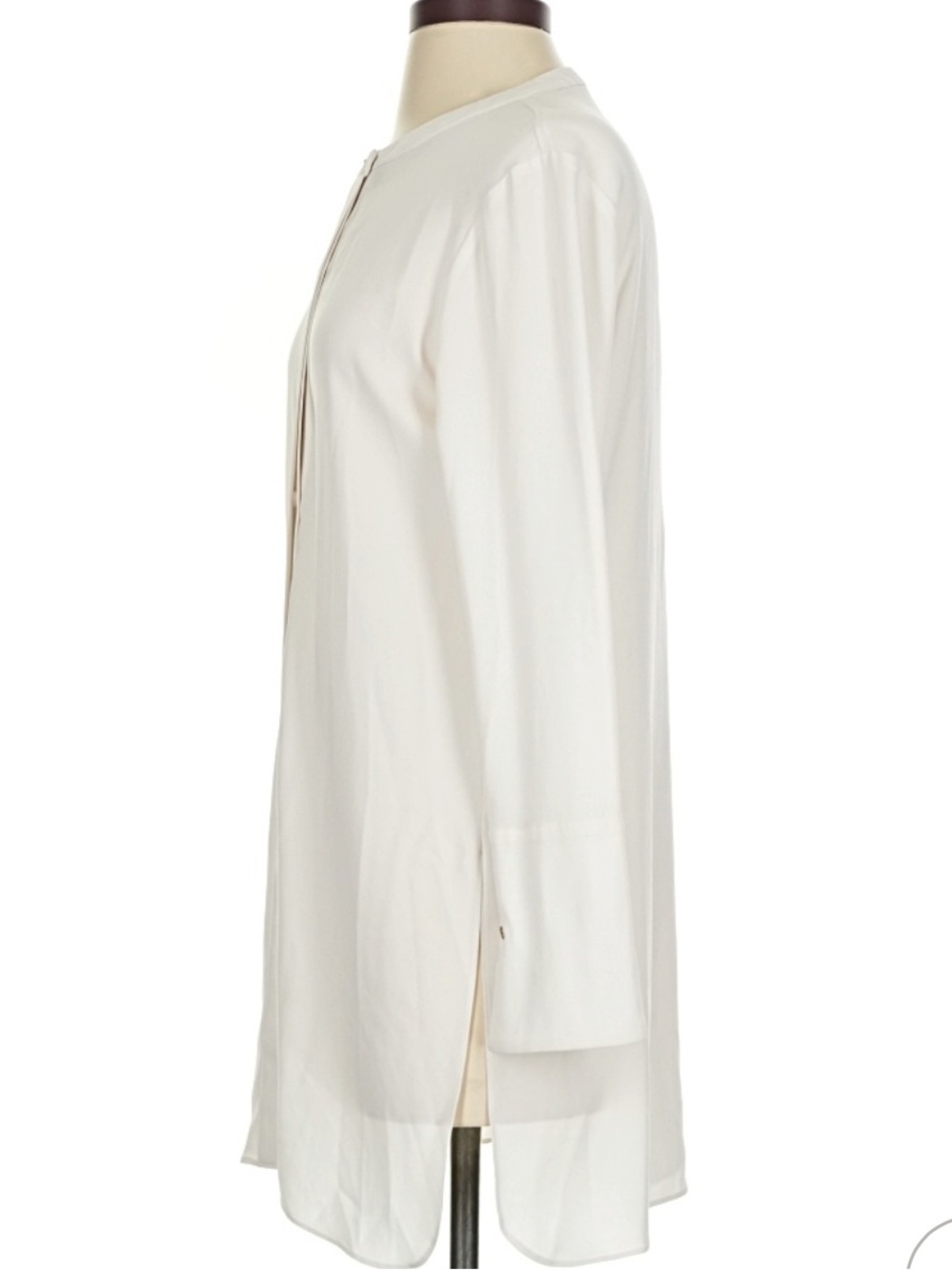 MM. LaFleur Longline Mandarin Collar Ivory Button Up Shirt, Size Small - Picture 4 of 14